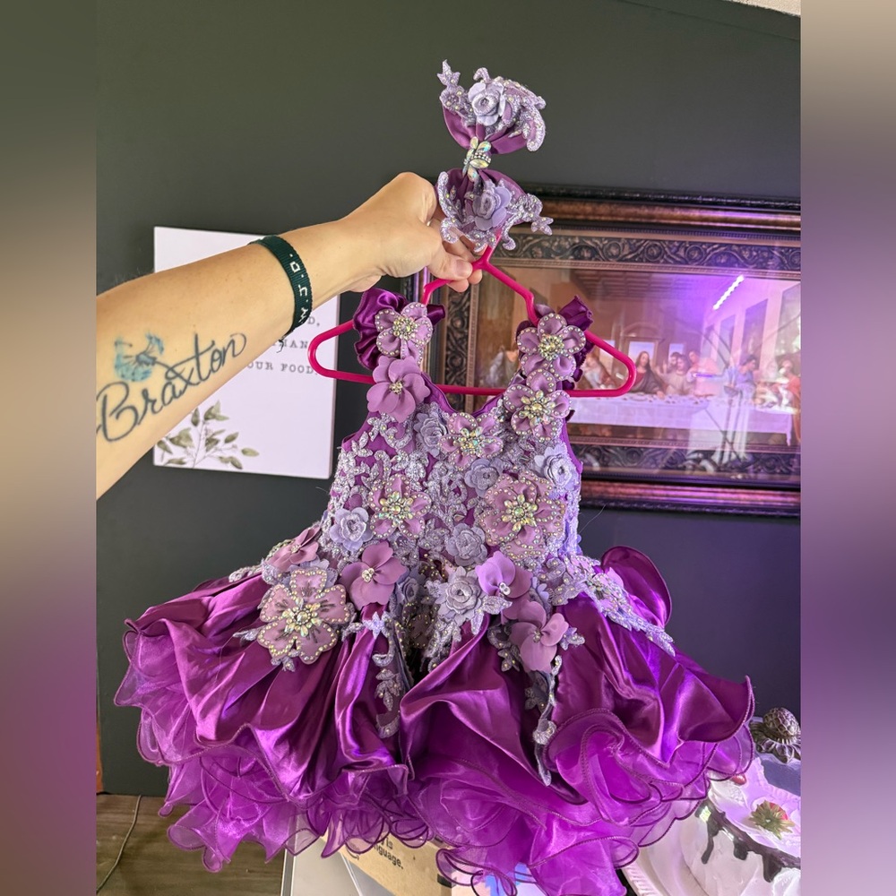 Purple Floral Embellished Dress with Headband